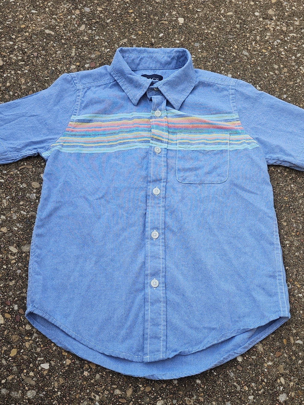 Place Light Blue Button-Down Shirt with Multicolor Stripe Youth M 7/8